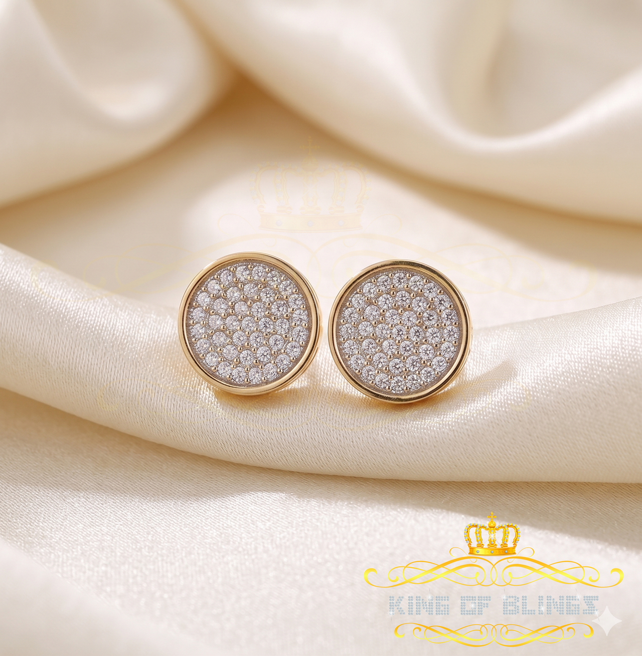 DiamondCelebritees  0.78ct Cubic Zirconia 925 Yellow Silver Women's & Men's Hip Hop Round Earrings