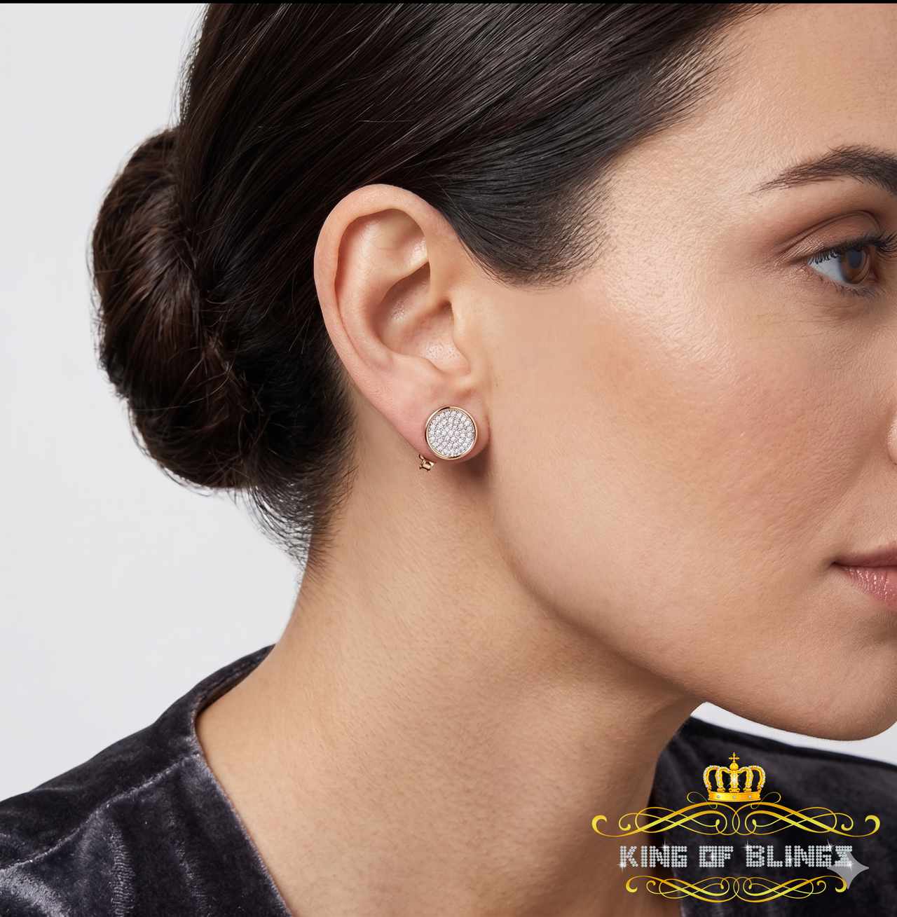 DiamondCelebritees  0.78ct Cubic Zirconia 925 Yellow Silver Women's & Men's Hip Hop Round Earrings
