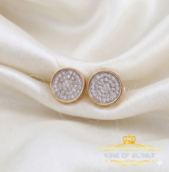 King of Bling's 0.78ct Cubic Zirconia 925 Yellow Silver Women's & Men's Hip Hop Round Earrings