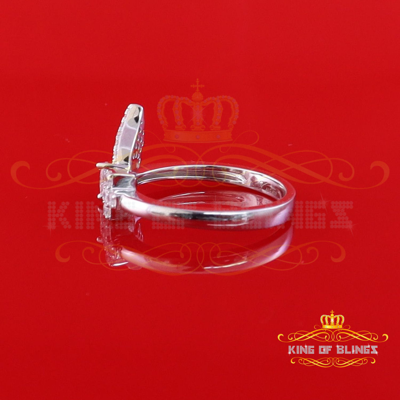 King Of Bling'sWhite Sterling Silver CZ 0.20ct Flower 7 stone Women's Silver Ring Size 8