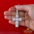 White Sterling Silver 925 CROSS Pendant Shape Pendant with 8.03ct Cubic Zirconia KING OF BLINGS