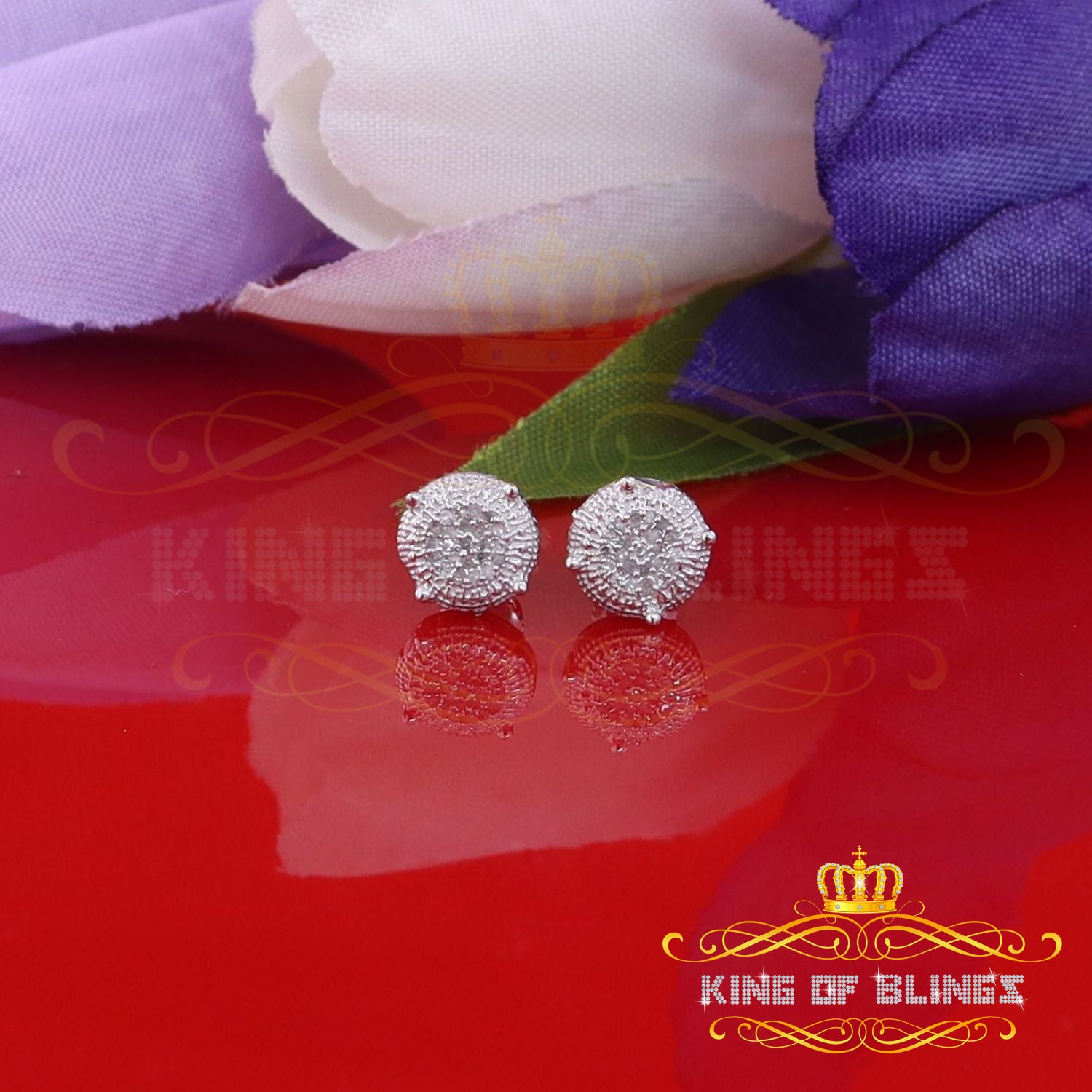 King Of Bling's 925 Sterling Silver 0.10ct Diamond For Women's & Men's White Stud Round Earring KING OF BLINGS