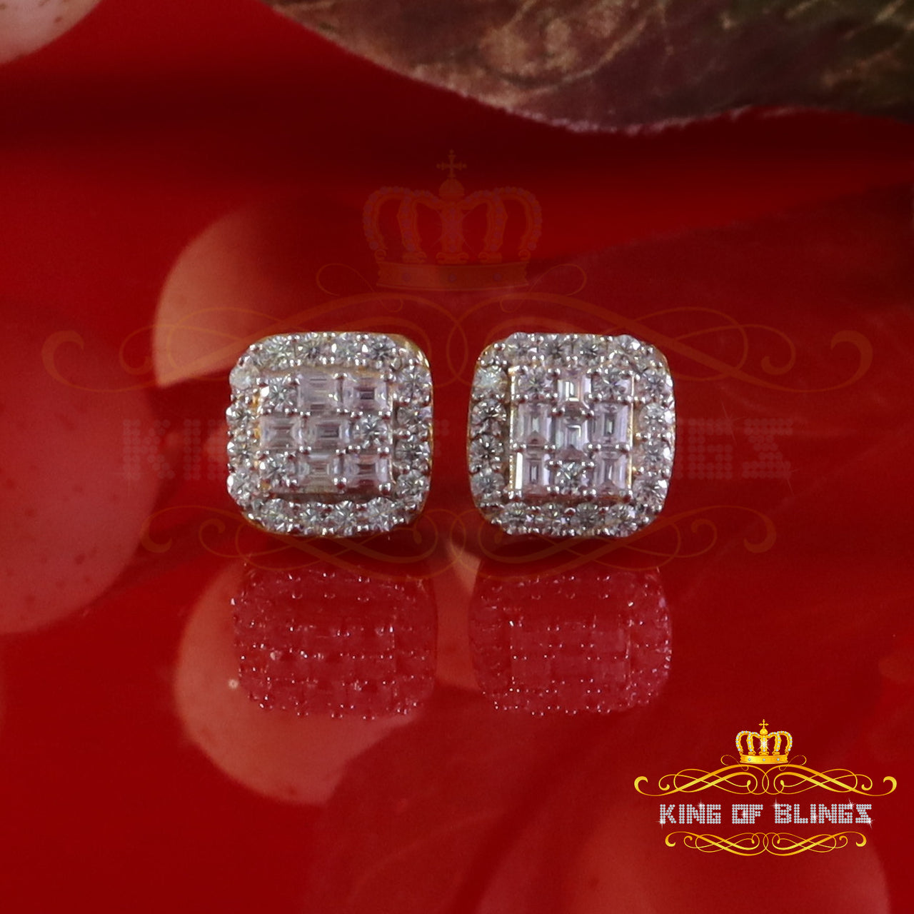 King  of Bling's Yellow 925 Silver 1.50ct VVS 'D' Baguette Moissanite Stud Earrings Men's/Womens KING OF BLINGS
