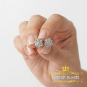 King Of Bling's 0.05ct Diamond 925 Sterling Silver White For Men's & Women's Floral Earrings KING OF BLINGS