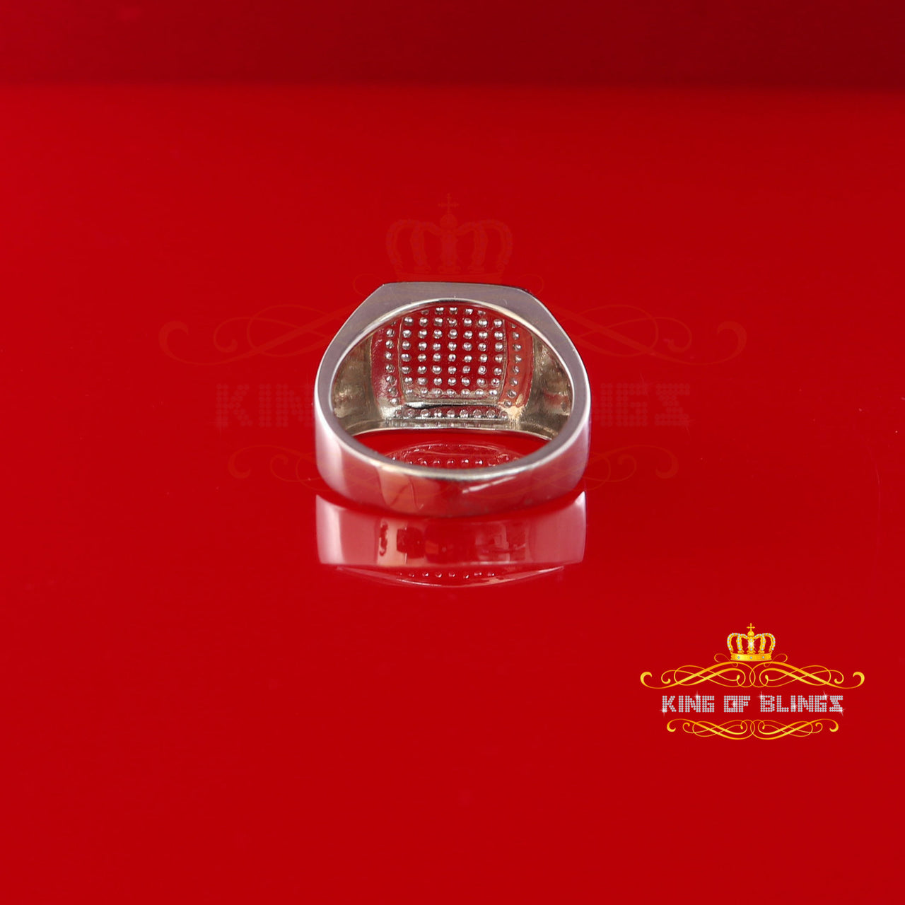 King Of Bling'sSterling White Silver Square 1.00ct Cubic Zirconia Fashion Men's Ring Size 10