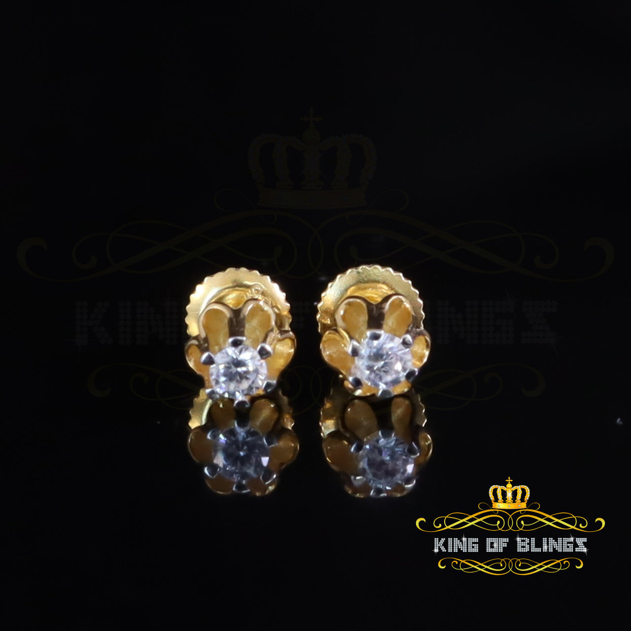 King  of Bling's 0.10ct Silver Moissanite European cut Yellow Buttercup Stud Earings for Women