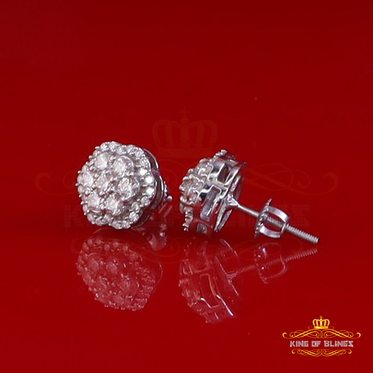 King of Bling's 925 Sterling Silver White Floral Earrings For Men's & Women's Moissanite 1.00ct