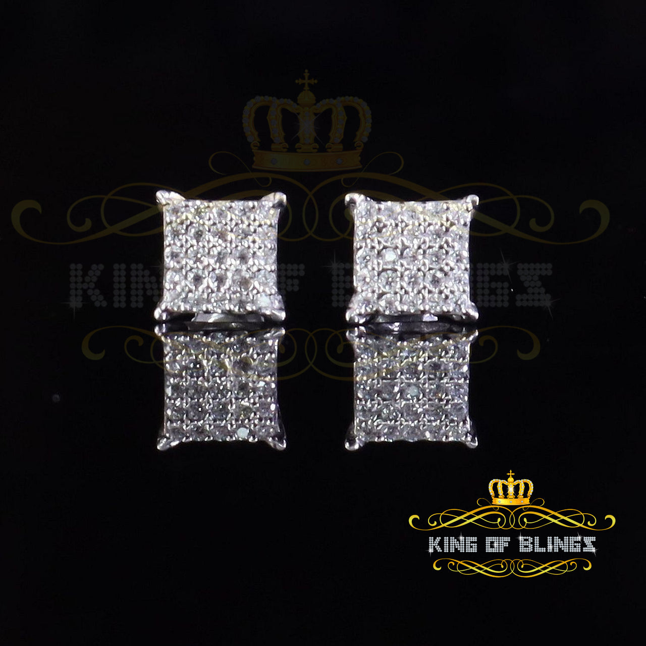 King of Bling's Elegant White 925 Silver Screw Back 0.50ct Cubic Zirconia Square Women Earrings