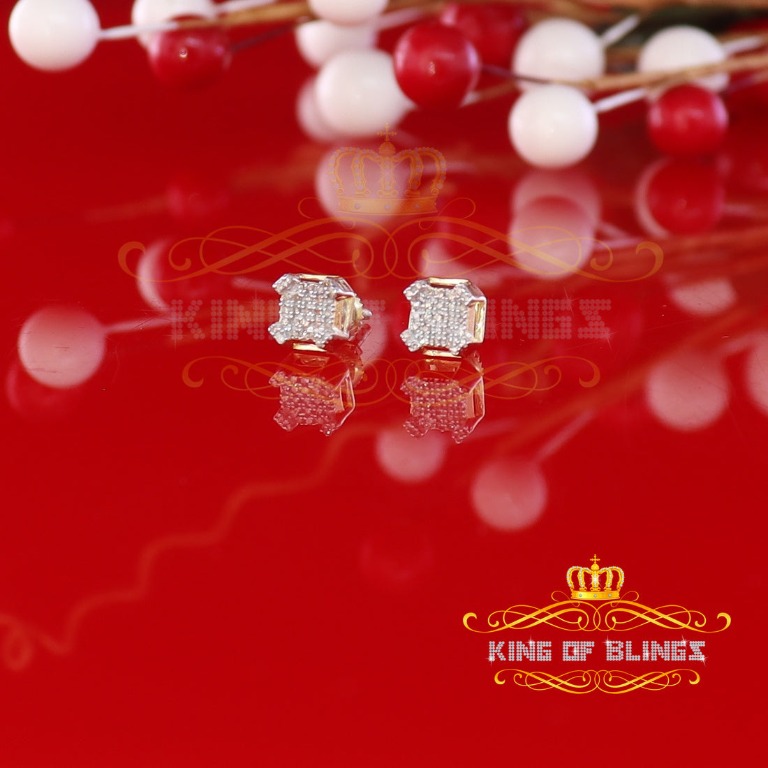 King of Blings-0.20ct Diamond Yellow 925 Sterling Silver Stud Earrings For Women's And Men's