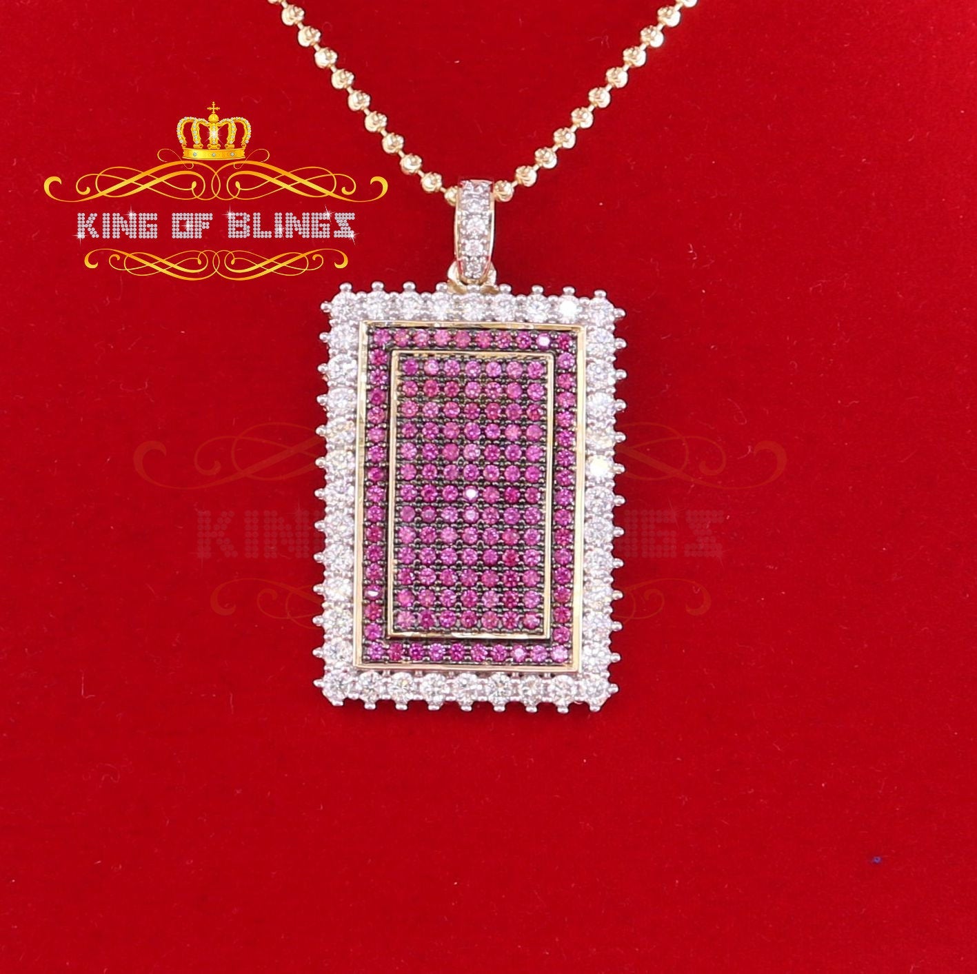 Yellow 925 Sterling Silver Shape Rectangle Pendant with 10.31ct Cubic Zirconia KING OF BLINGS