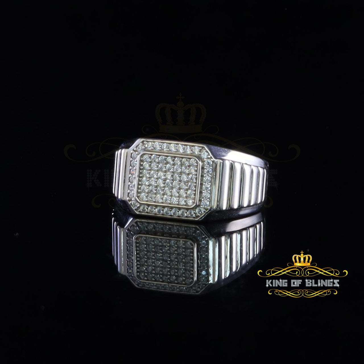 King Of Bling's925 Sterling White Silver 0.75ct Cubic Zirconia Square Men's Big Ring Size10