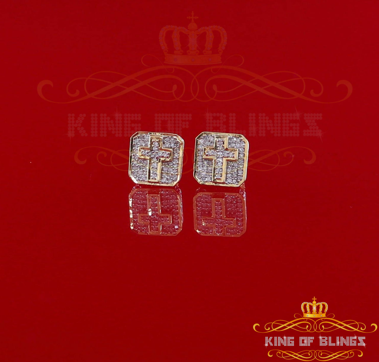 King Of Bling's 10K Real Yellow Gold Real Diamond 0.25CT Men's/Women's Square Stud Micro Earring