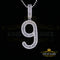 White Sterling Silver Baguette Numberical Number 9 Pendant 4.86ct Cubic Zirconia KING OF BLINGS
