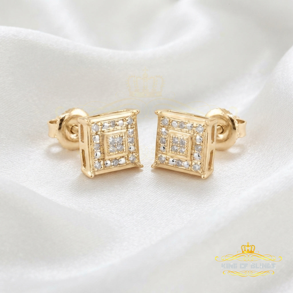 King Of Bling's 0.05ct Diamond 925 Sterling Silver Yellow Stud Women's & Men's Square Earrings KING OF BLINGS