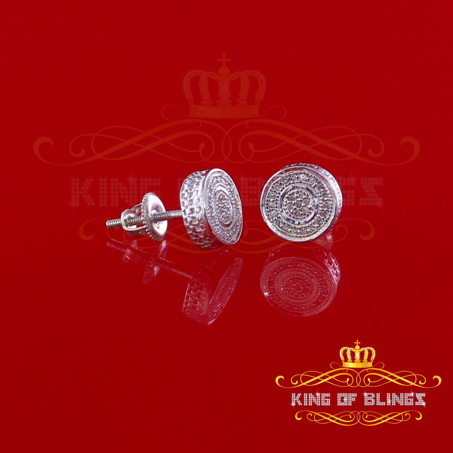 King Of Bling's 0.10ct Diamond 925 Sterling Silver White For Men's / Women's Round Style Earring KING OF BLINGS