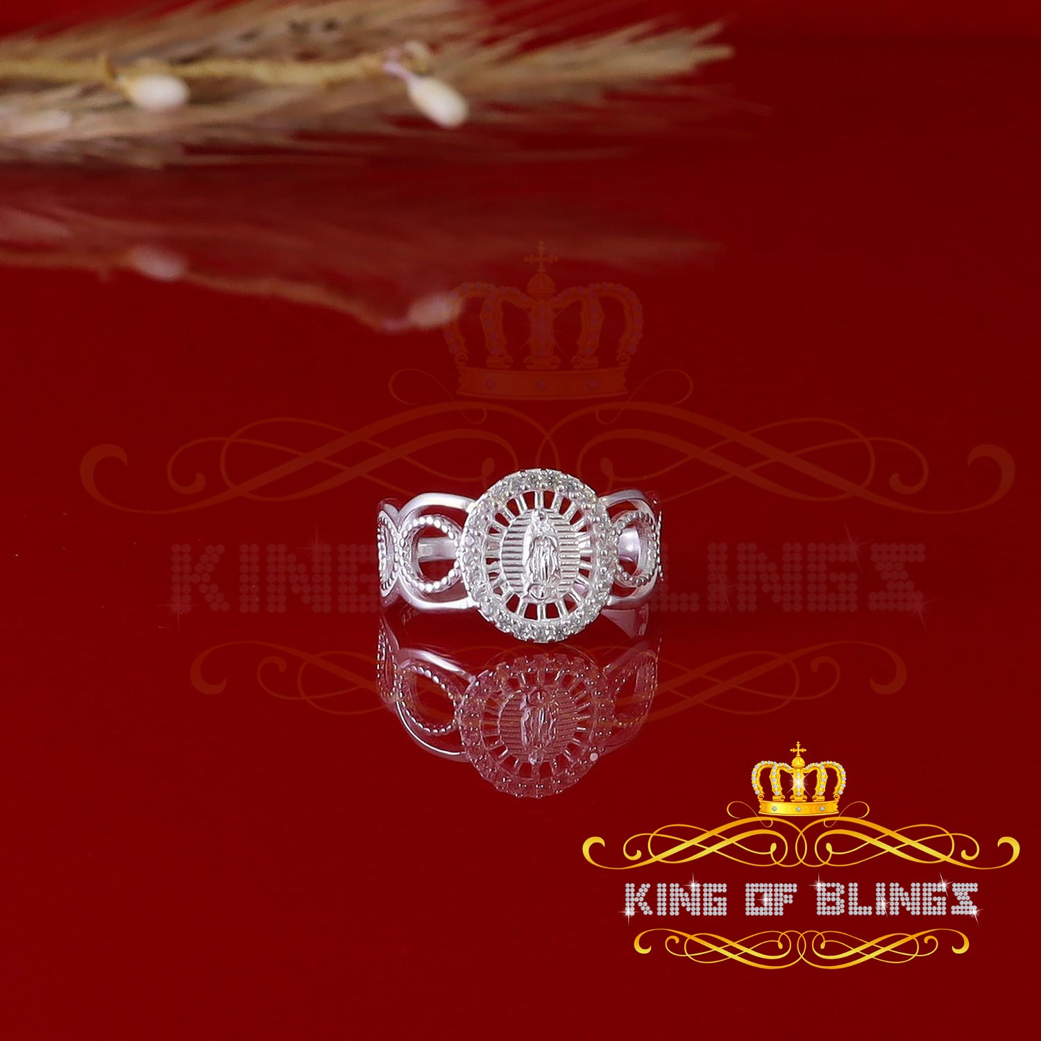King Of Bling'sOur Lady Guadalupe White CZ 925 Silver Virgin Merry in Aura Women's Ring SZ 10 KING OF BLINGS