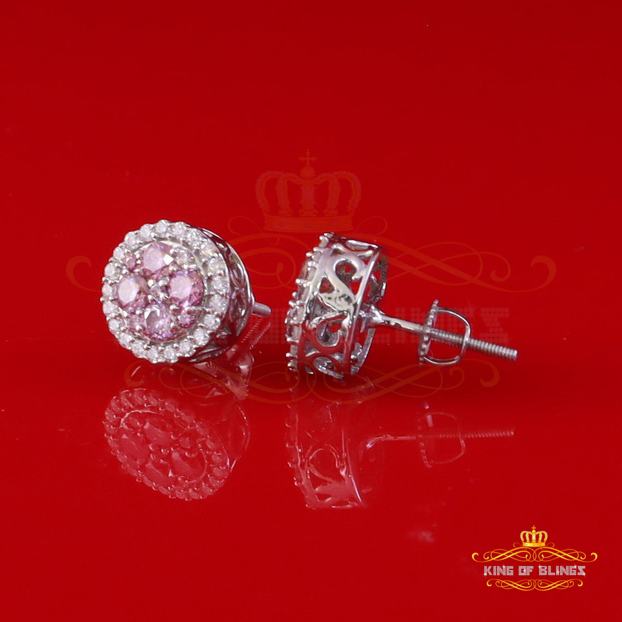 Men's/Women's 925 Silver White 1.00ct VVS 'D' Pink Moissanite Round Stud Earrings