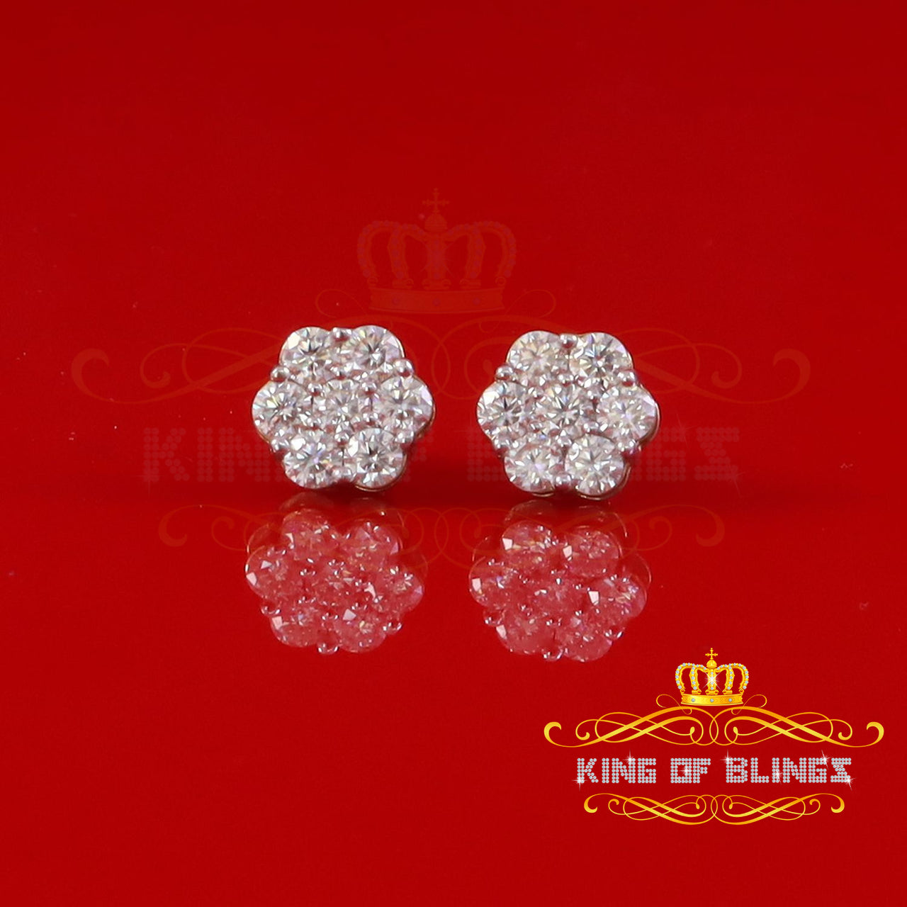 King  of Bling's Womens 925 Silver Yellow 2.25ct VVS 'D' Moissanite flower Stud Earrings