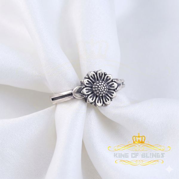 KING OF BLINGSWhite 925 Sterling Silver Oxidize Sunflower Spilt Shank Women's Ring SZ 7