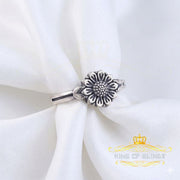 KING OF BLINGSWhite 925 Sterling Silver Oxidize Sunflower Spilt Shank Women's Ring SZ 7 KING OF BLINGS