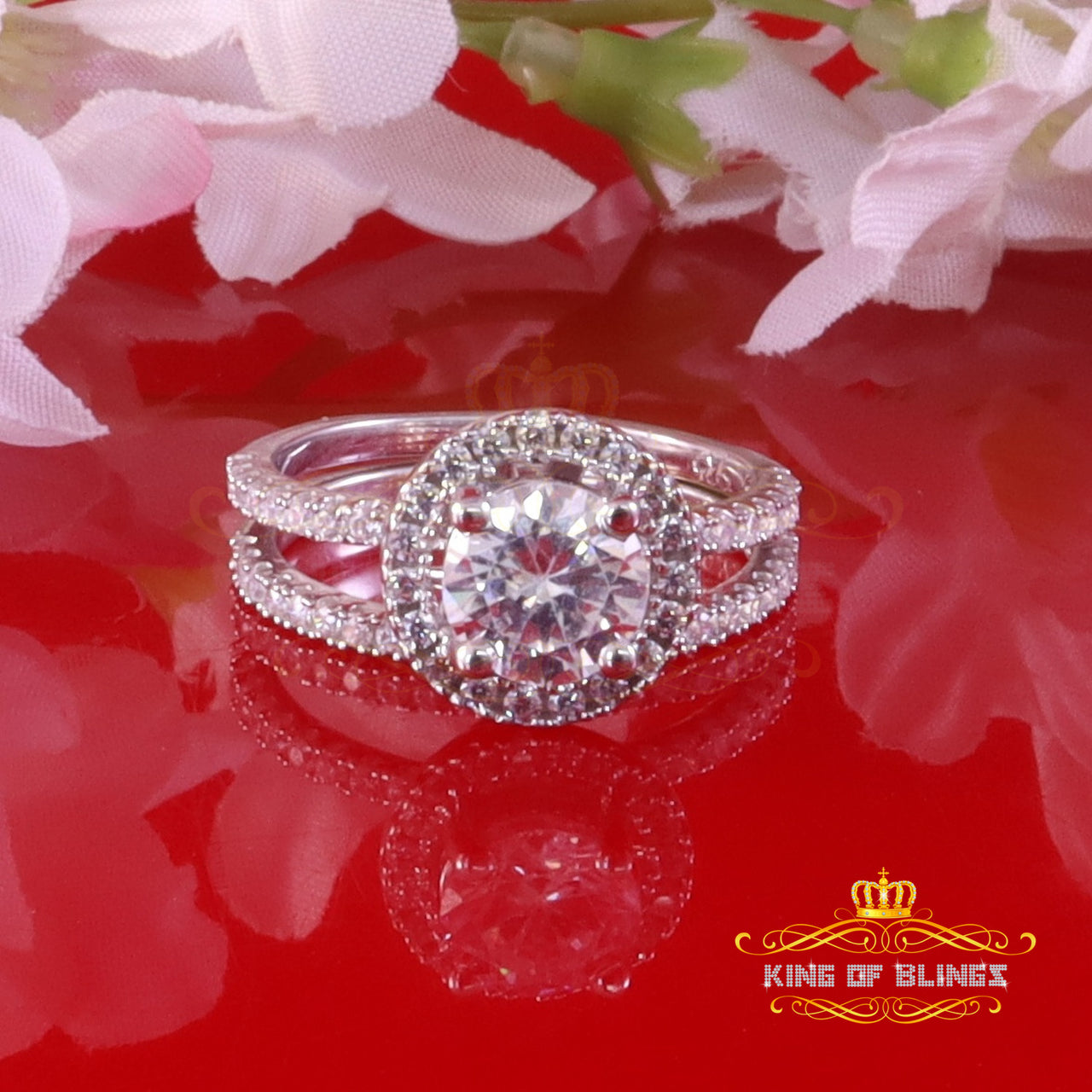 King Of Bling's3.59ct Cubic Zirconia White 925 Sterling Silver Women Bridal Ring Size 7