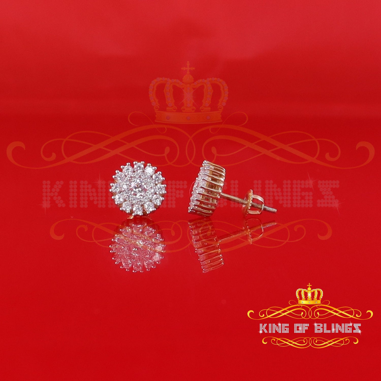 King  of Bling's 1.00ct VVS 'D' Moissanite Men's/Womens 925 Silver Yellow Floral Stud Earrings KING OF BLINGS