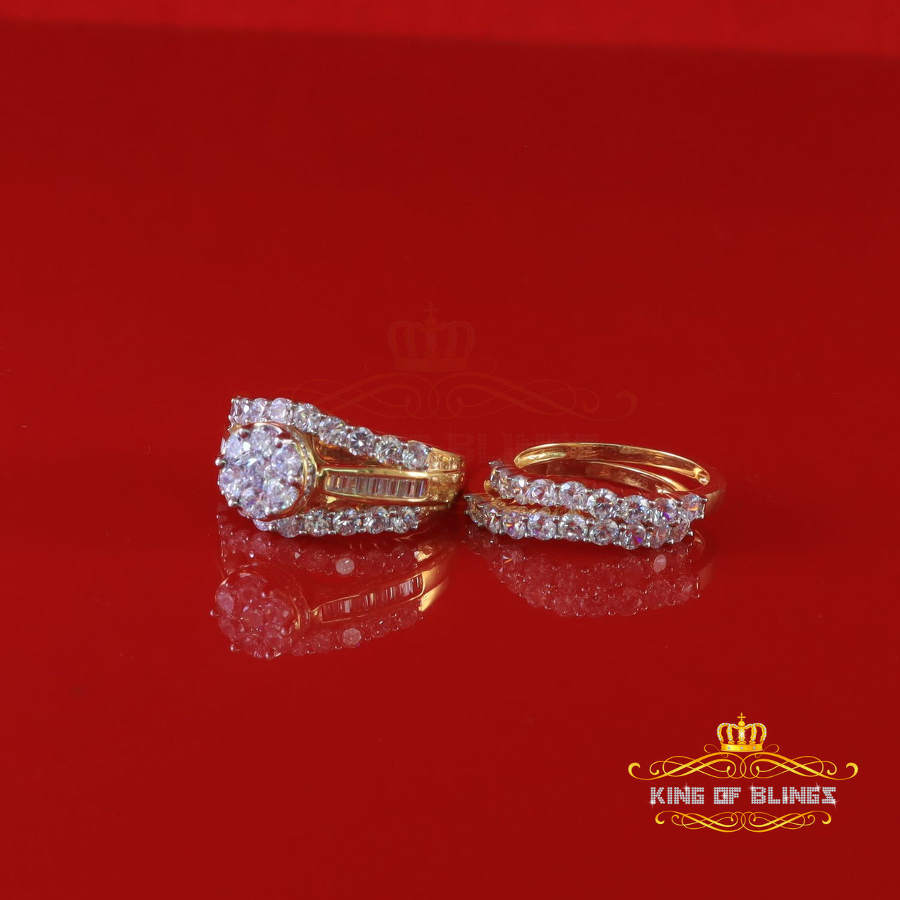 King Of Bling's Silver 8.50ct Cubic Zirconia Piece Double Halo Bridal Yellow Womens Ring Size 9