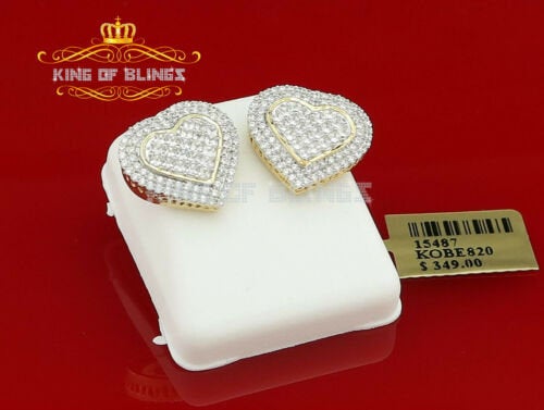 King of Bling's HIp Hop Yellow Sterling Silver Women's & Men 1.44ct Cubic Zirconia Heart Earring KING OF BLINGS