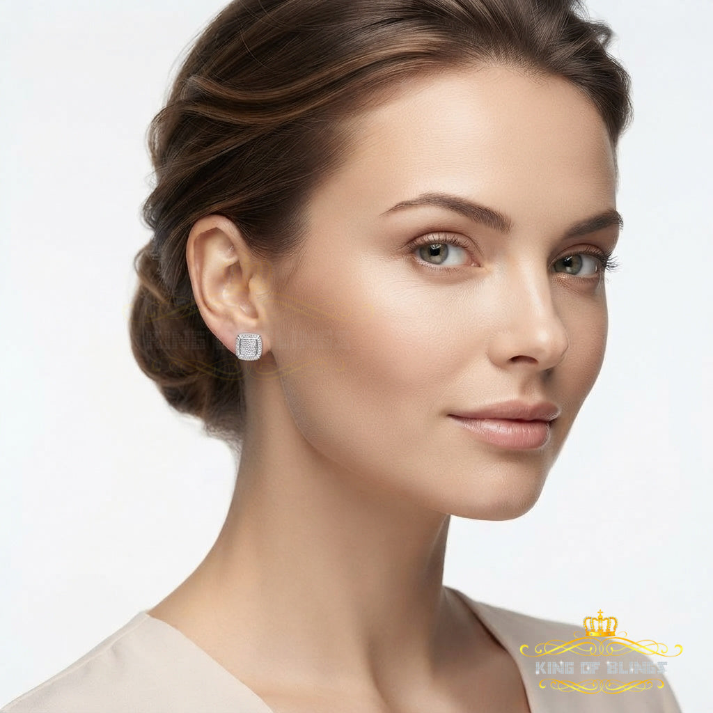 King Of Bling's 0.10ct Diamond Stud Earrings For Women White 925 Sterling Silver Stud For Men KING OF BLINGS