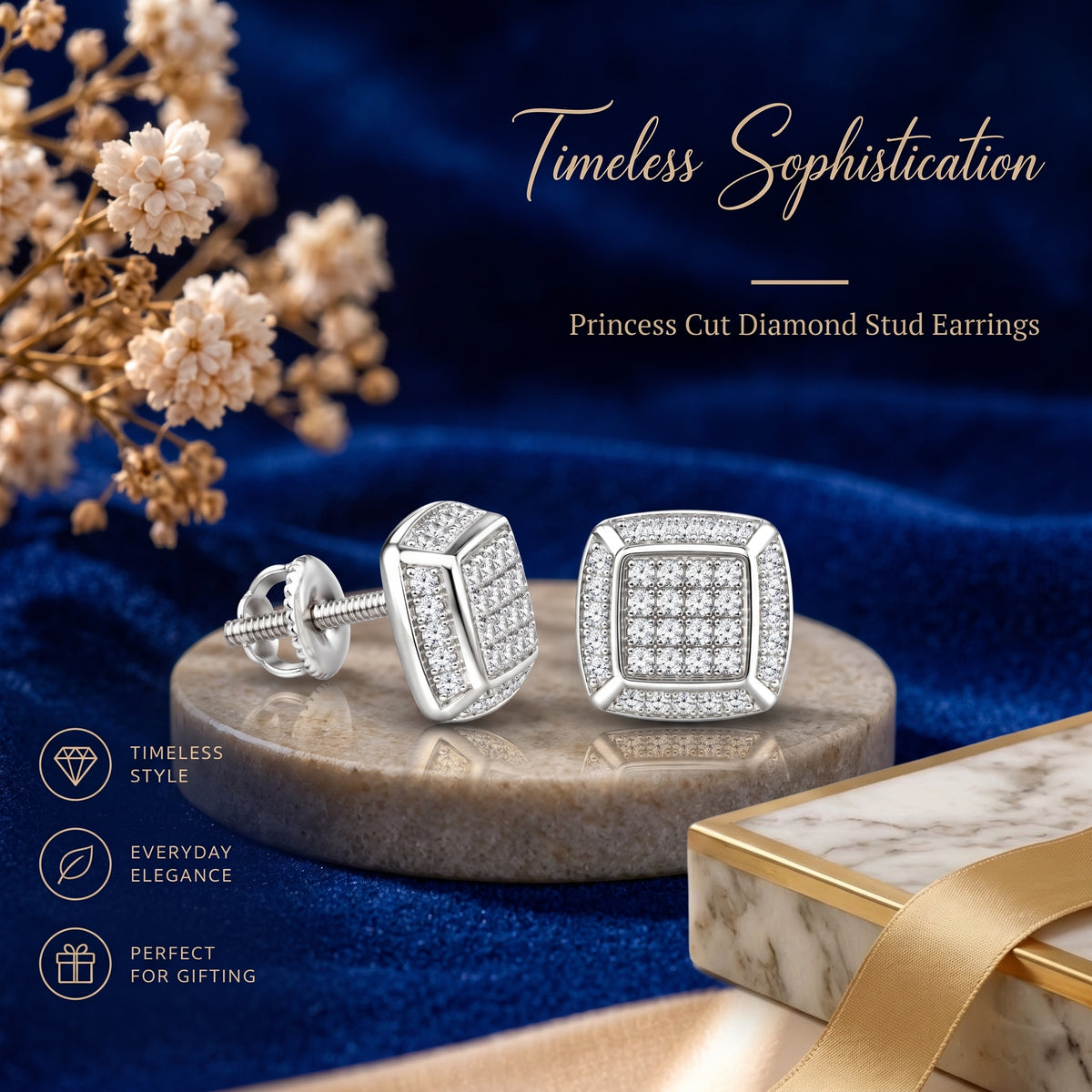 King Of Bling's 0.10ct Diamond Stud Earrings For Women White 925 Sterling Silver Stud For Men KING OF BLINGS