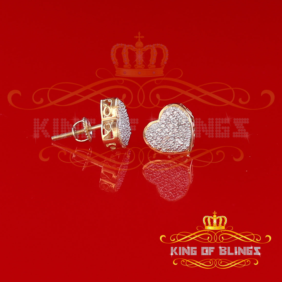 King of Blings-Aretes Para Hombre Heart 925 Yellow Silver 0.15ct Diamond Women's /Men's Earring KING OF BLINGS