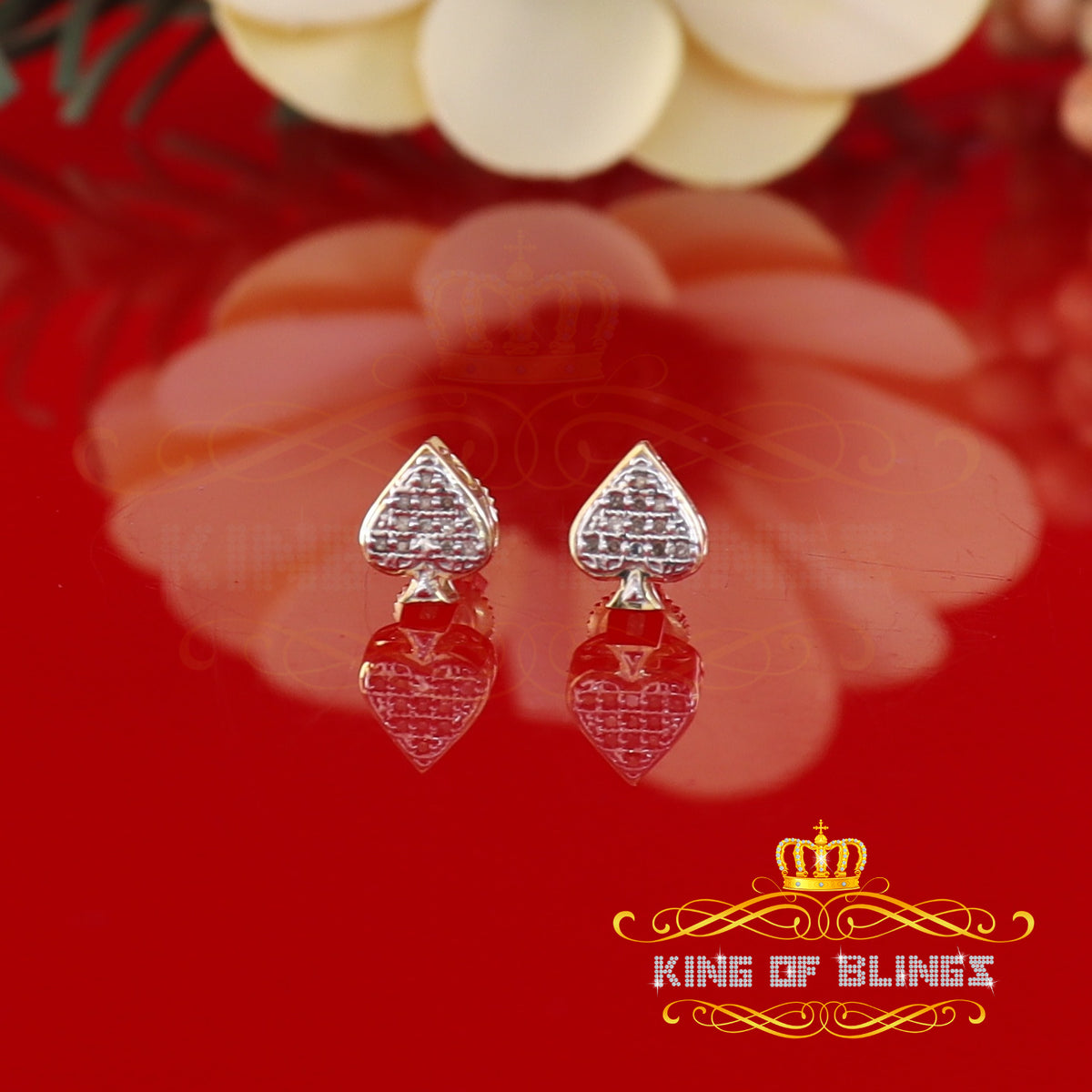 King of Blings-925 Sterling Silver Yellow 0.05ct Diamond For Women's & Men's Stud Heart Earring KING OF BLINGS