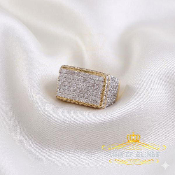 King of Bling's Men's/Womens 925 White Silver 6.50ct VVS 'D' Moissanite Rectangle Rings Size 10