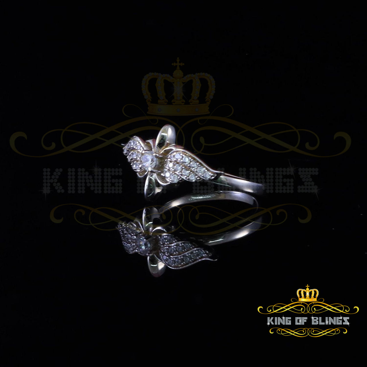 King Of Bling's925 Sterling White Silver 0.75ct Cubic Zirconia Fashion Angel Womens Ring Size 6