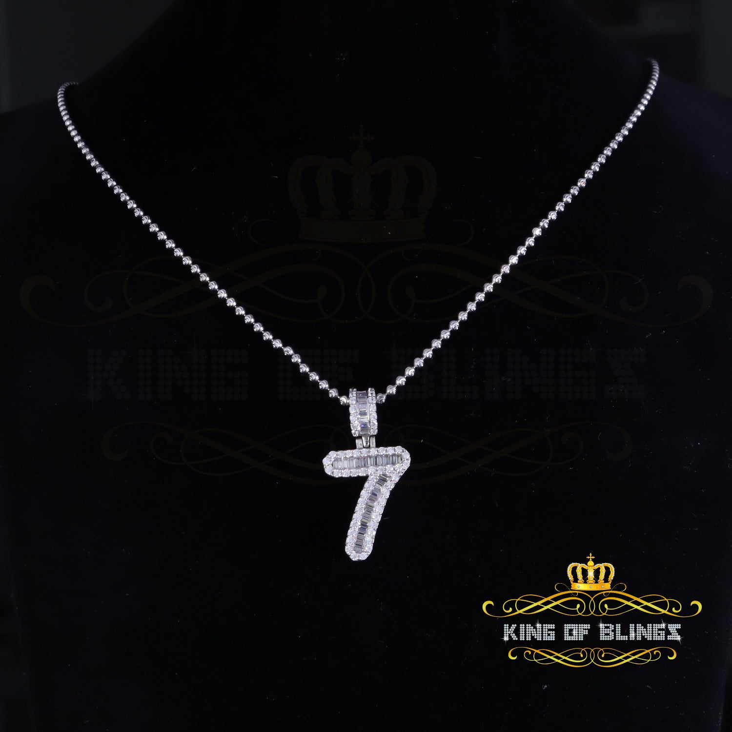 King Of Bling's 925 Silver Baggute White Numeric Number '1' Pendant with 2.38 ct Cubic Zirconia KING OF BLINGS