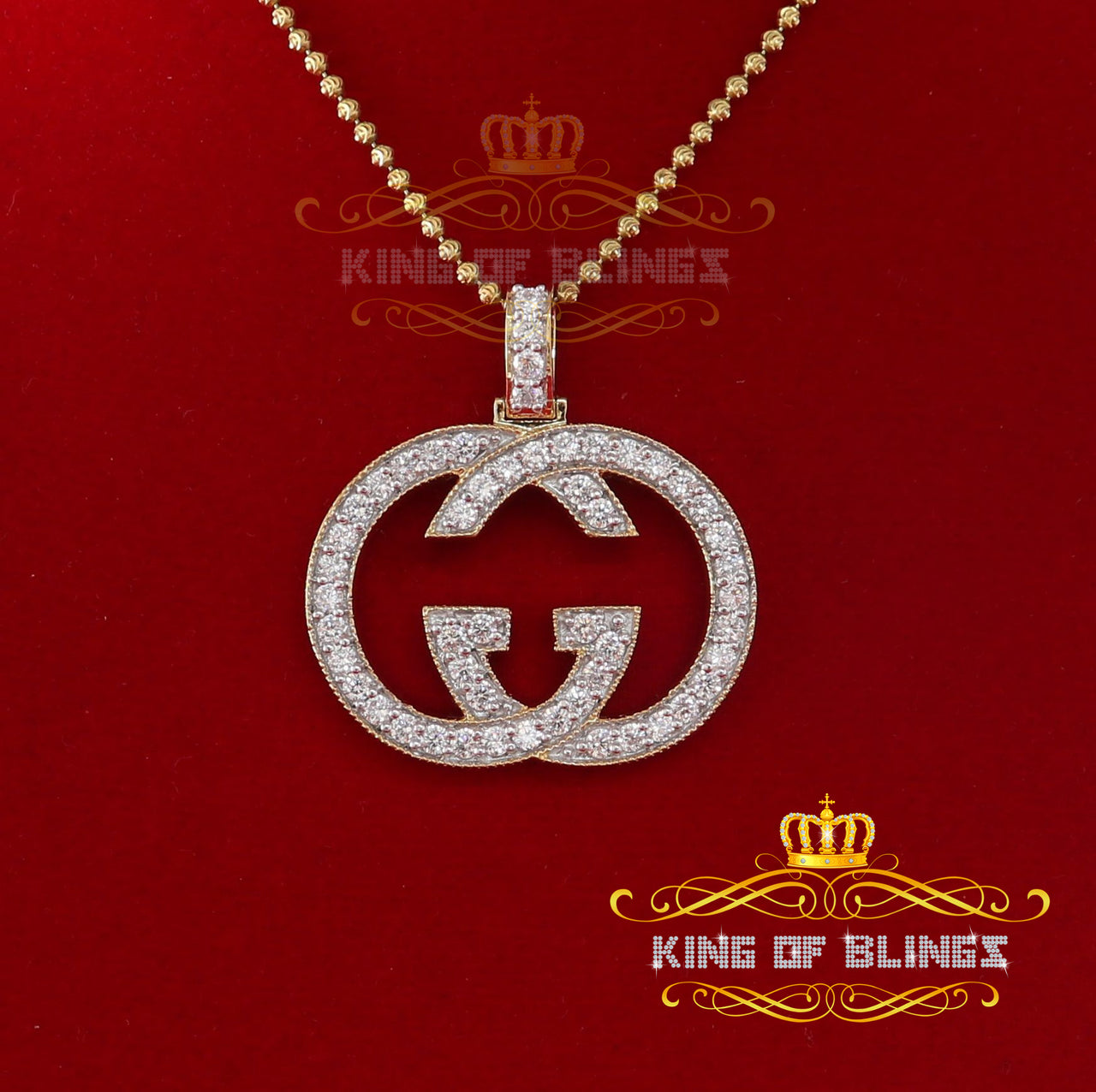 Promise 925 Yellow Sterling Silver Charm Necklace Pendant 5.72ct Cubic Zirconia KING OF BLINGS