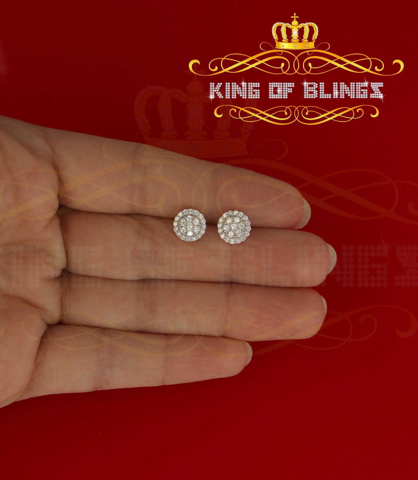 King of Blings- Aretes Para Hombre 925 White Silver 0.88ct Cubic Zirconia Round Women's Earring KING OF BLINGS