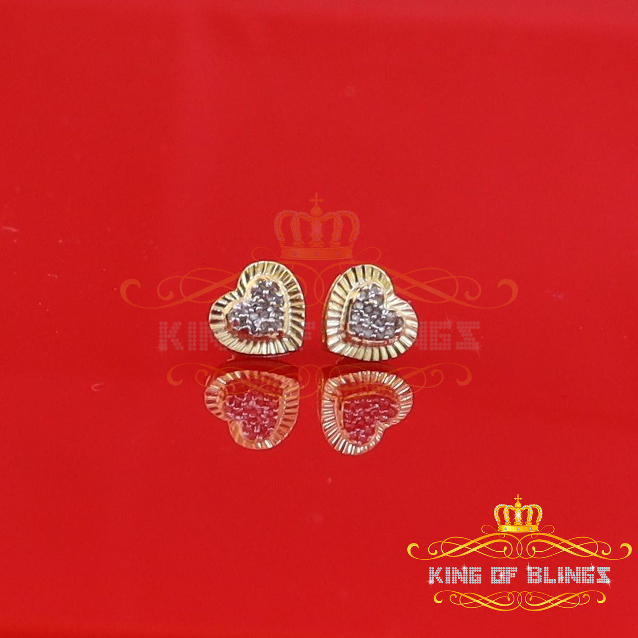 King of Blings-Aretes Para Hombre Heart 925 Yellow Silver 0.10ct Diamond Women & Men Earrings