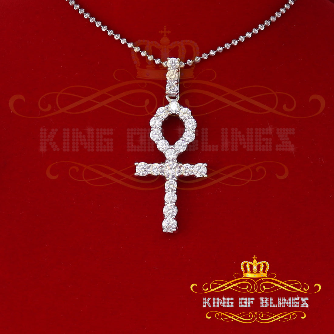 White Beautiful Sterling Silver ANKH Necklace Pendant 7.60ct Cubic Zirconia KING OF BLINGS