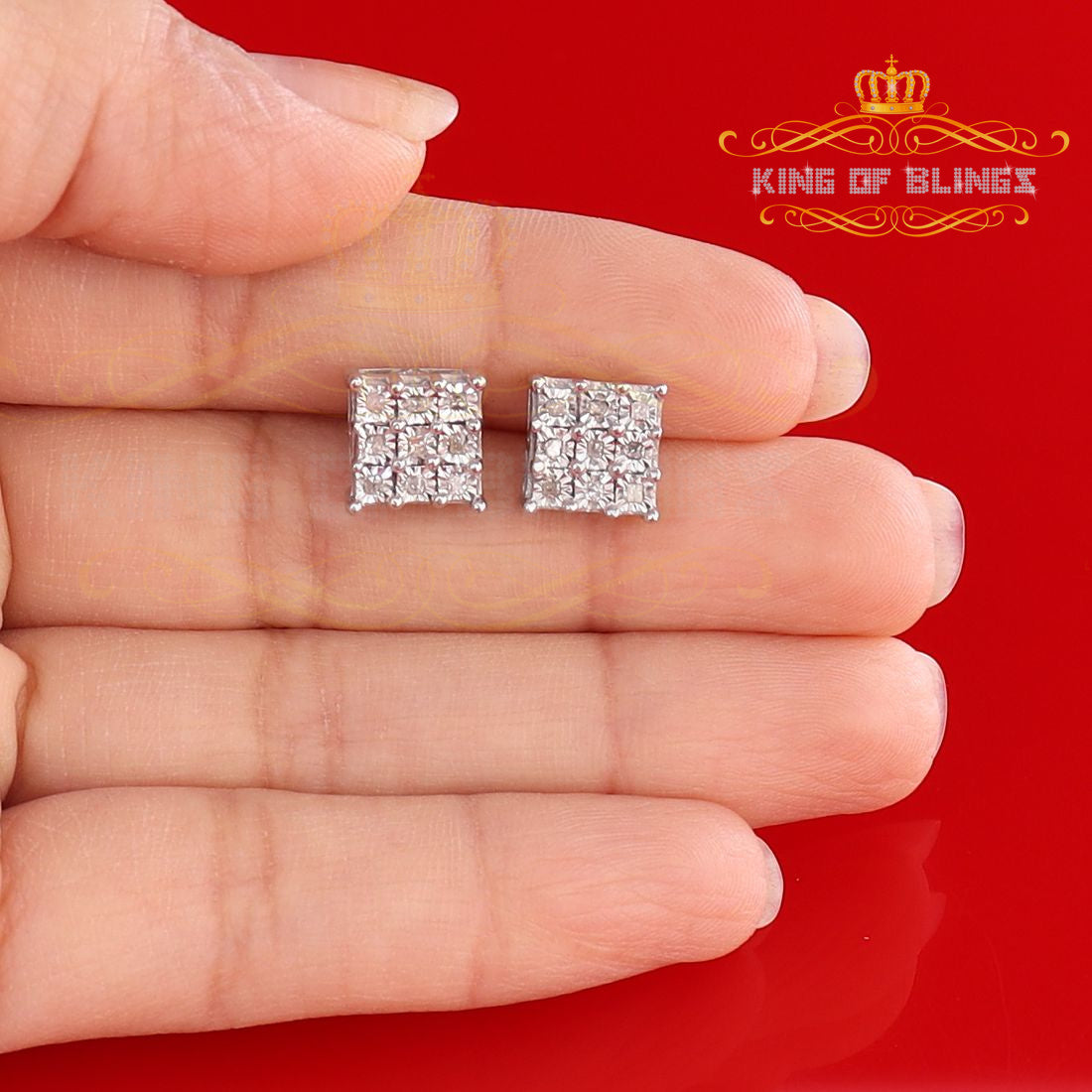 King Of Bling's 0.15ct Diamond Hip Hop Women's & Men's Stud Earrings 925 White Sterling Silver