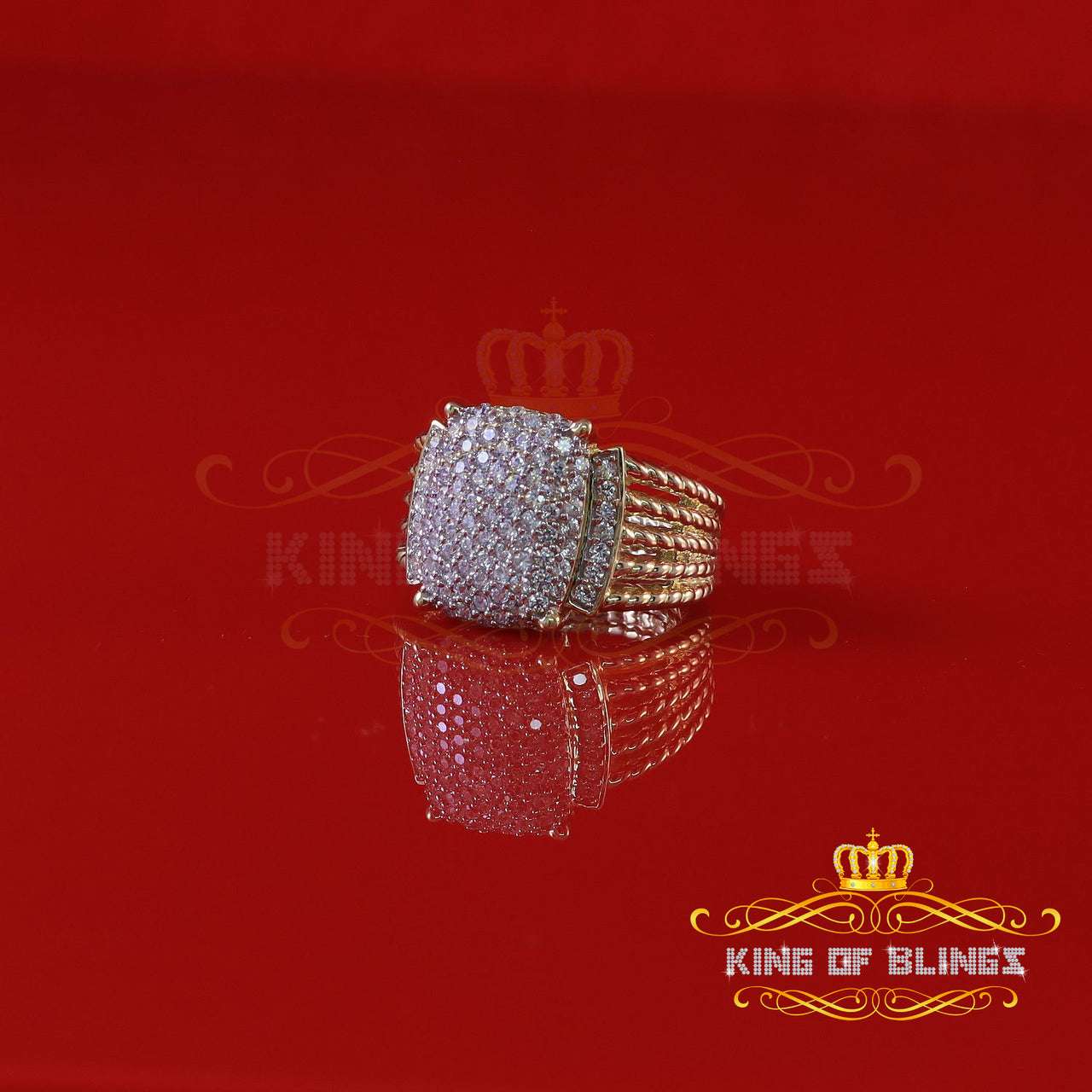 King Of Bling's 925 Silver Yellow 1.94ct Cubic Zirconia Adjustable Men's Ring From SZ 8 to 10