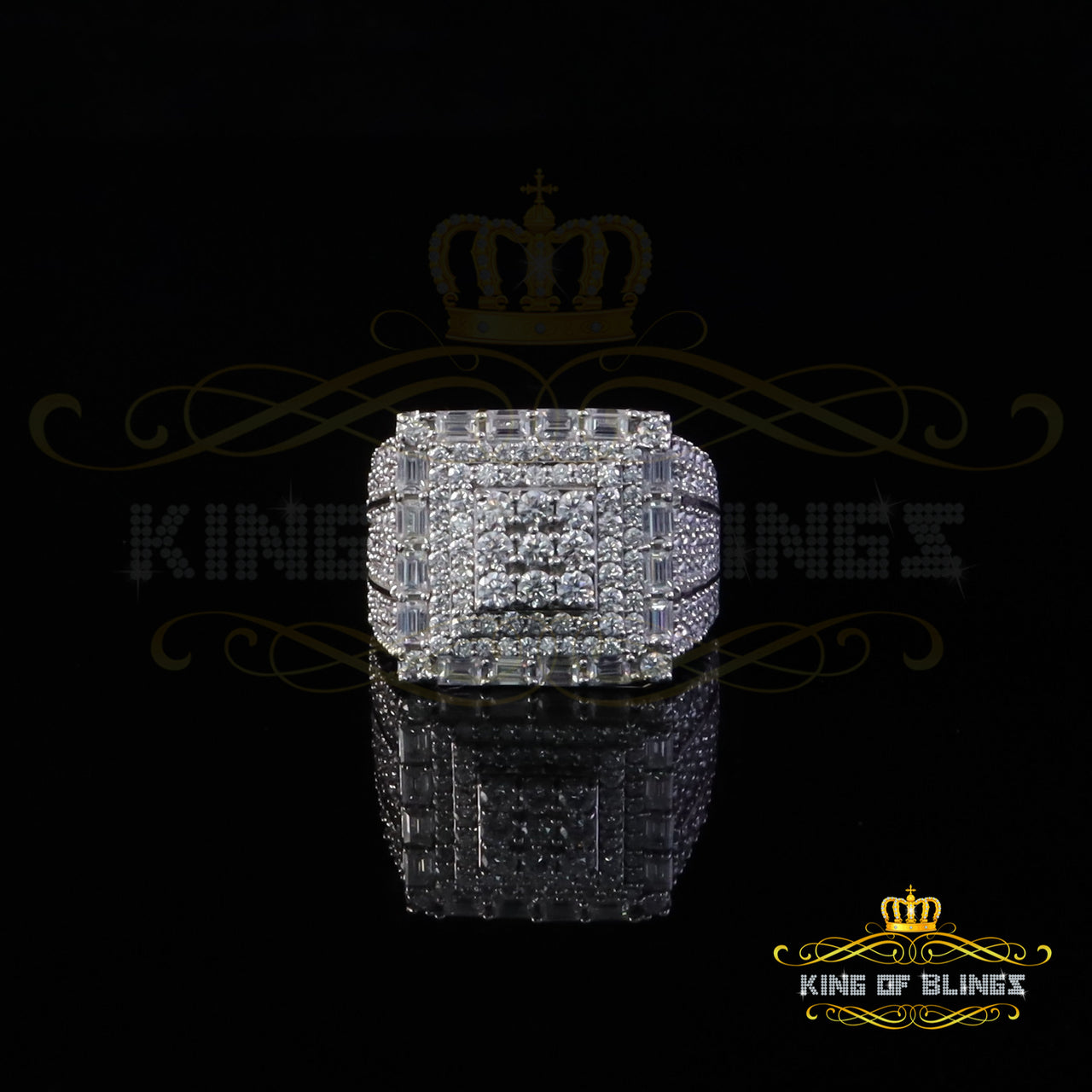 King of Bling's 925 Silver White 5.00ct VVS 'D' Moissanite Rectangle Rings Sz 10 Men's/Womens King of Blings