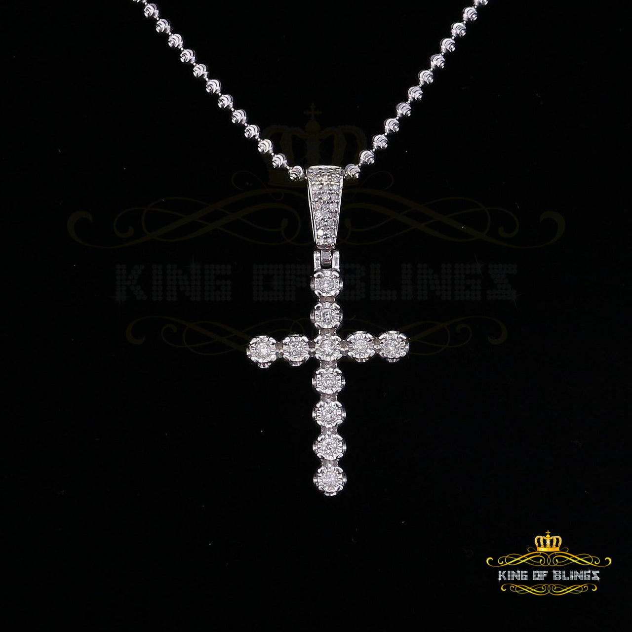 King Of Bling's Real 0.33ct Diamond Sterling Silver CROSS Charm Fashion Necklace Pendant White