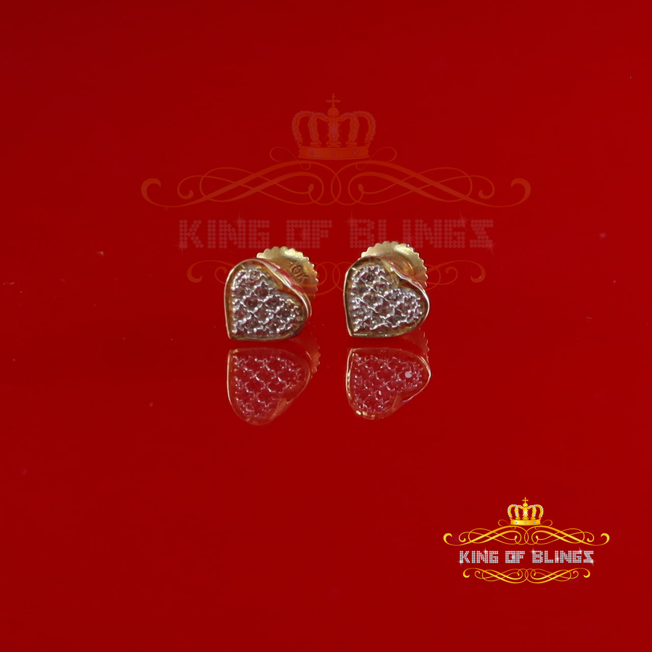 King Of Bling's 10K Real Yellow Gold with Real 0.05ct Diamonds Men's/Women's Stud Heart Earrings KING OF BLINGS