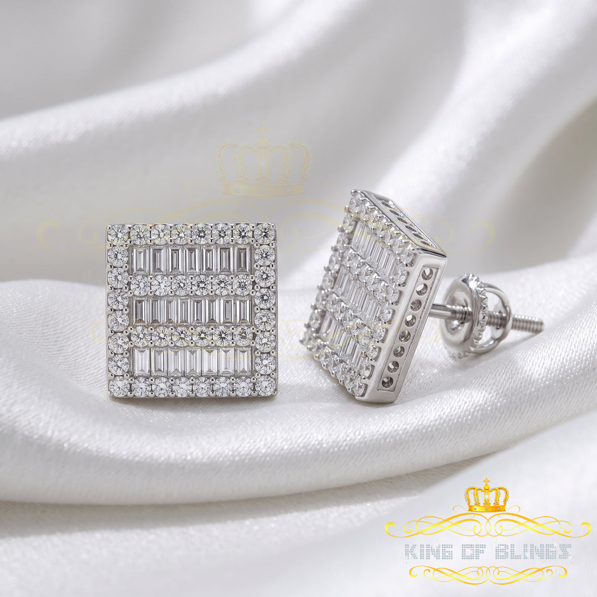 King of Bling's Hip Hop Screw Back White Silver 2.07ct Cubic Zirconia Women's & Men's Earrings KING OF BLINGS