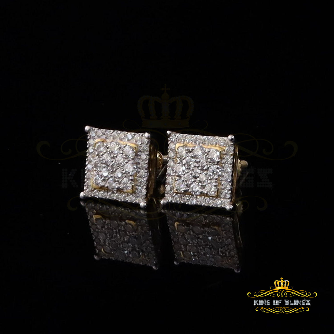 King of Bling's Men's/Womens 925 Silver Yellow 0.55ct VVS 'D' Moissanite Square Stud Earrings