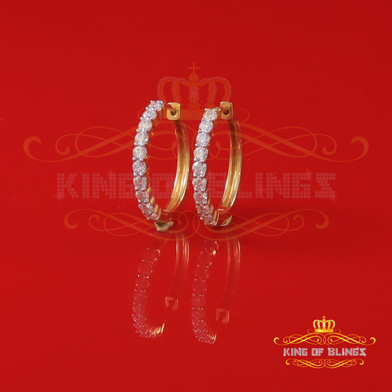King  of Bling's 2.00ct Moissanite Yellow 925 Sterling Silver Women's Hoop Earrings