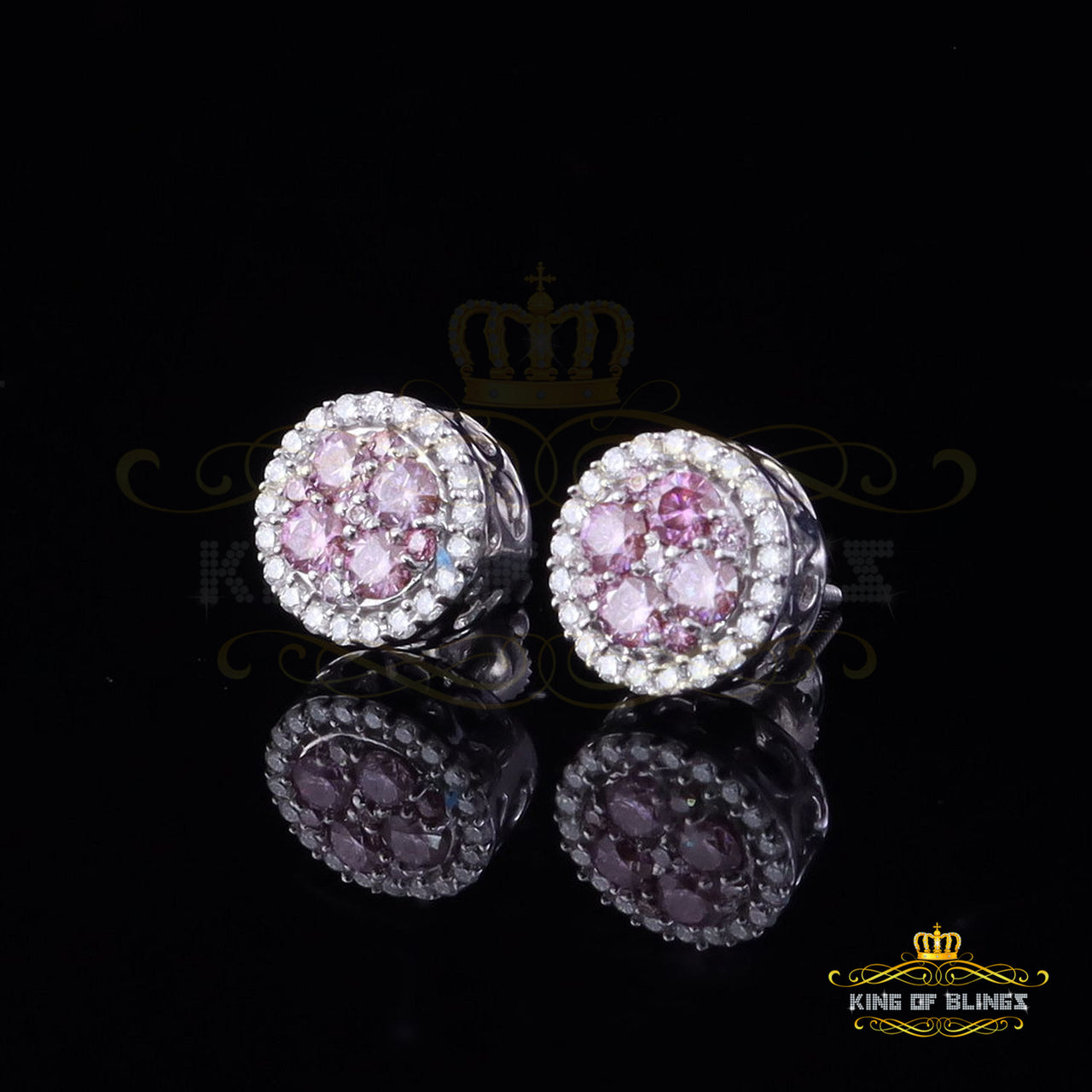 Men's/Women's 925 Silver White 1.00ct VVS 'D' Pink Moissanite Round Stud Earrings