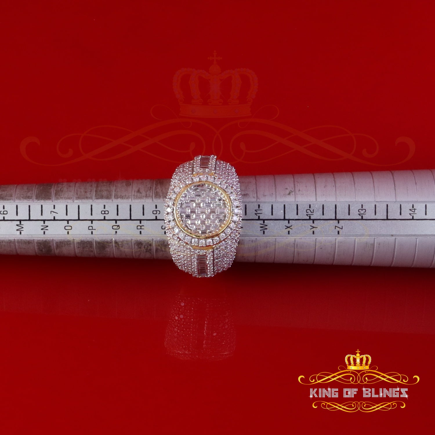 King of Bling's Sterling Yellow Silver 5.50ct Buguette VVS 'D' Moissanite Round Men's Ring SZ 10 King of Blings