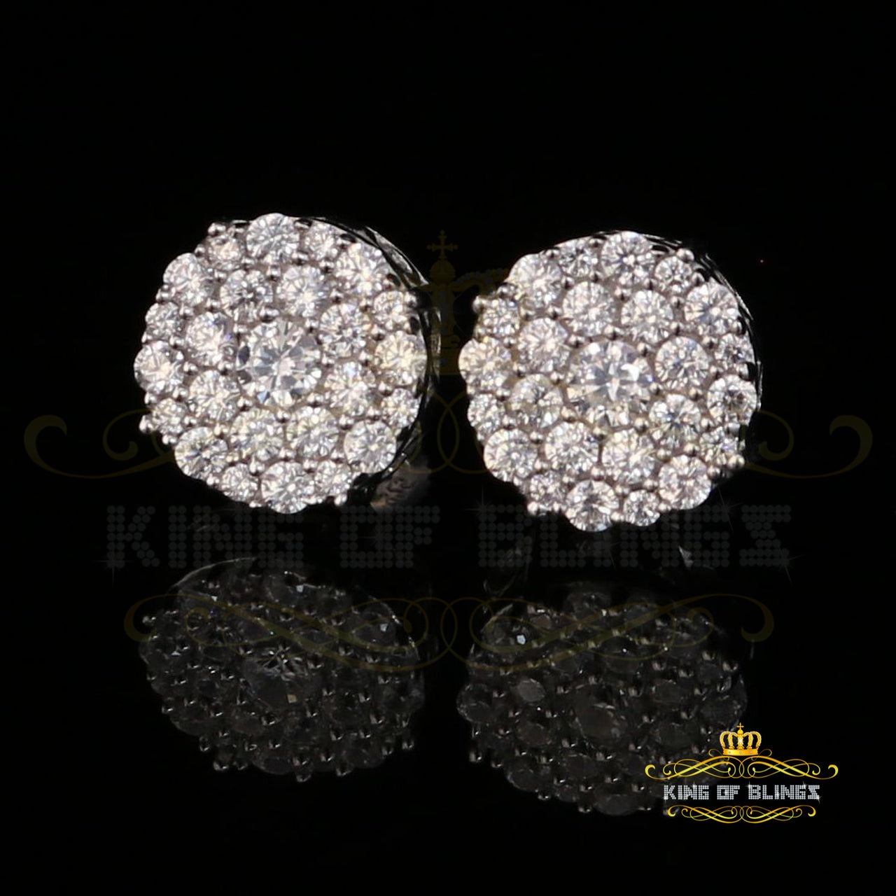 King of Blings- Aretes Para Hombre 925 White Silver 1.20ct Cubic Zirconia Round Women's Earrings KING OF BLINGS